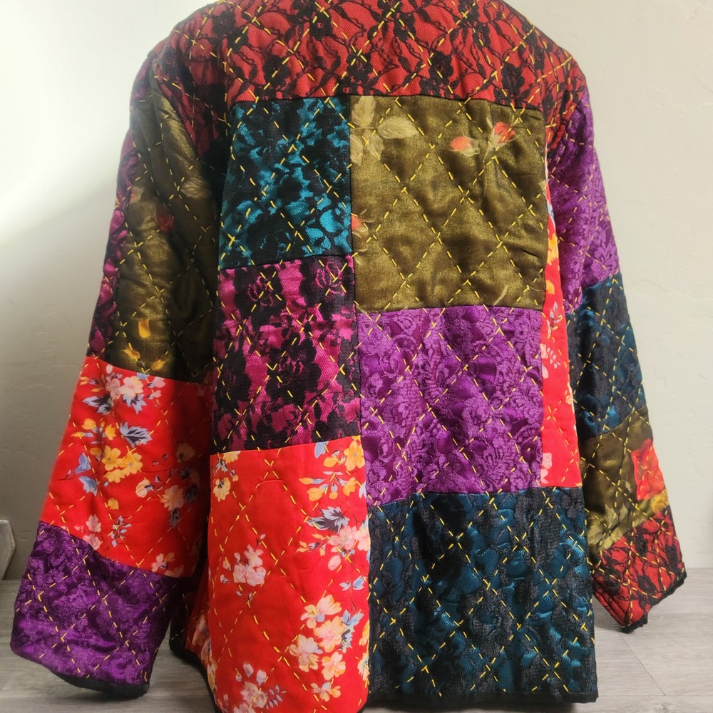 Indigo Moon Quilted Patchwork Jacket Size 2x Flor… - image 2